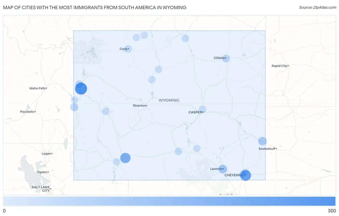 Cities with the Most Immigrants from South America in Wyoming Map