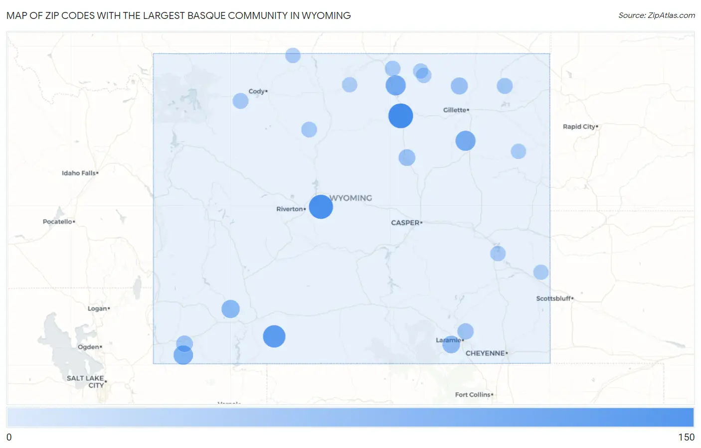 Zip Codes with the Largest Basque Community in Wyoming Map