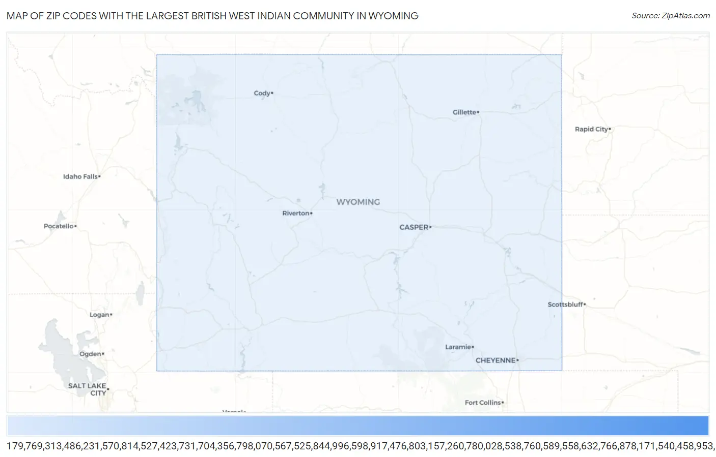 Zip Codes with the Largest British West Indian Community in Wyoming Map