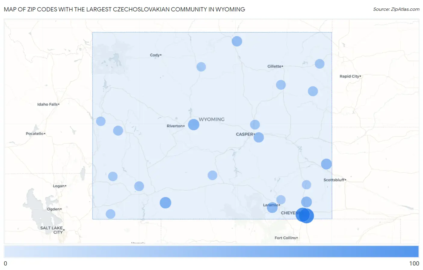 Zip Codes with the Largest Czechoslovakian Community in Wyoming Map