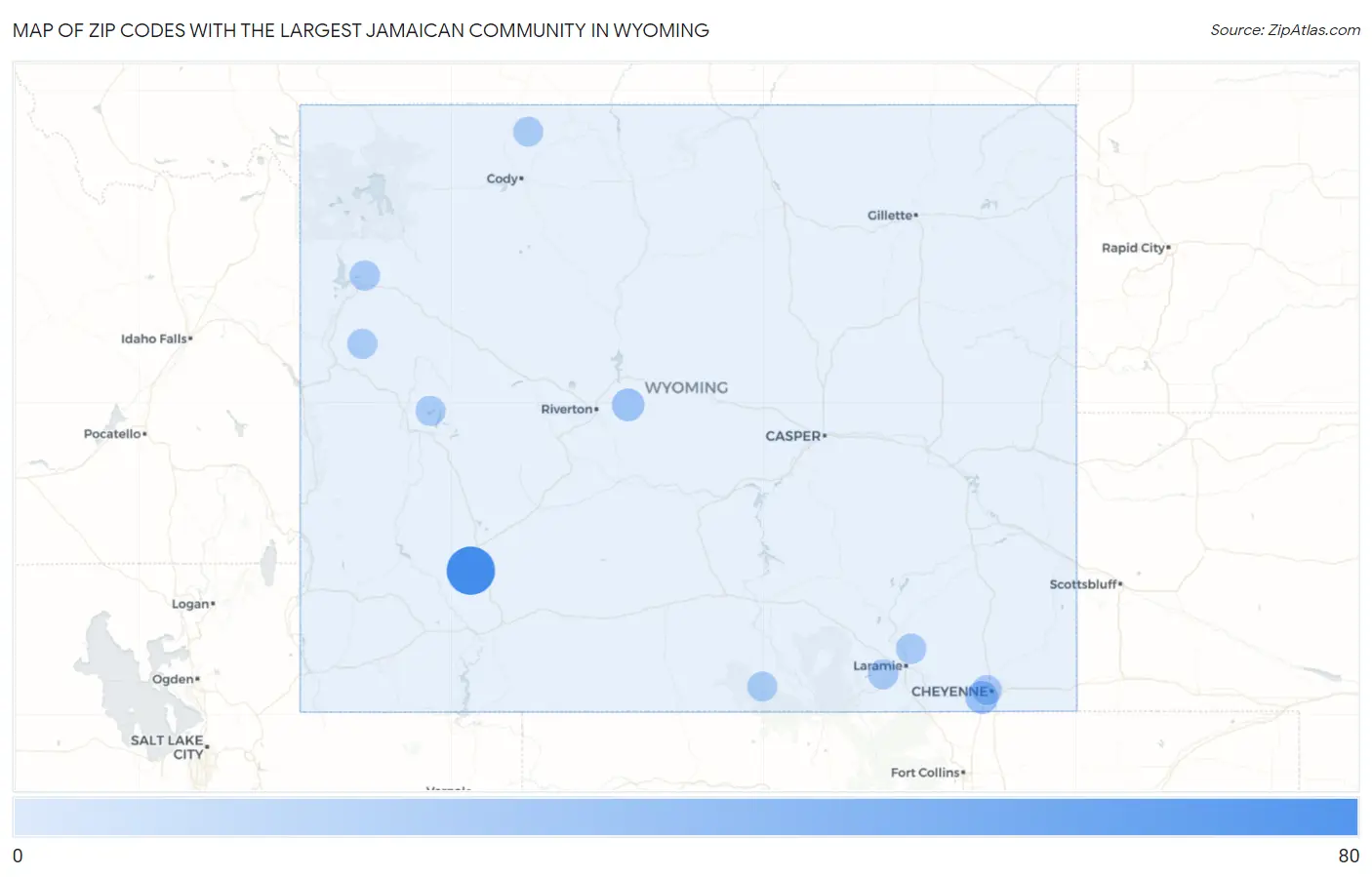 Zip Codes with the Largest Jamaican Community in Wyoming Map