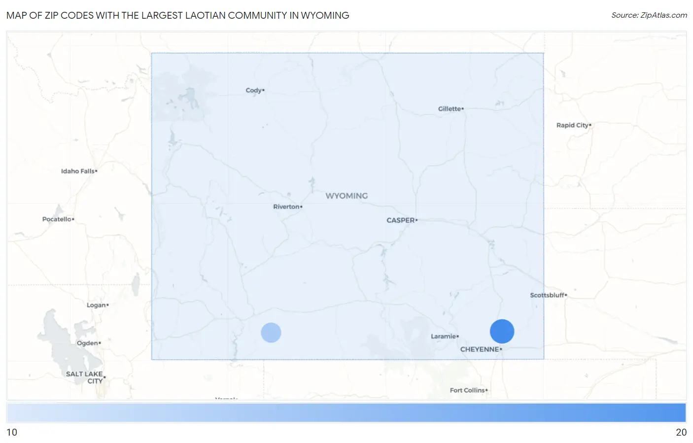 Zip Codes with the Largest Laotian Community in Wyoming Map