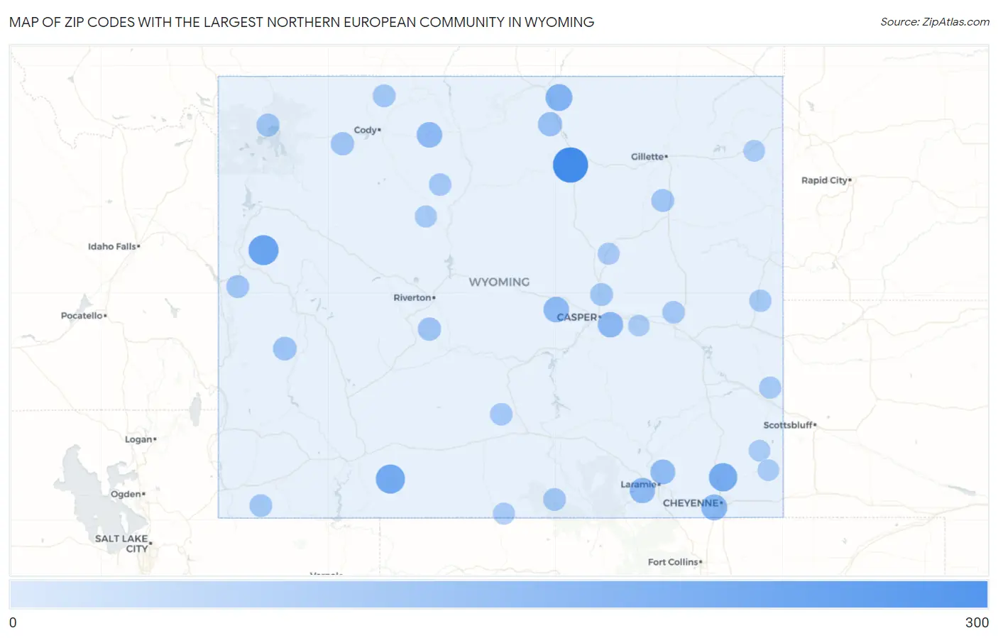 Zip Codes with the Largest Northern European Community in Wyoming Map