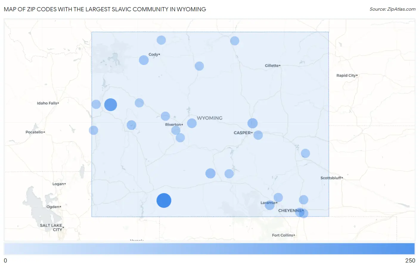 Zip Codes with the Largest Slavic Community in Wyoming Map