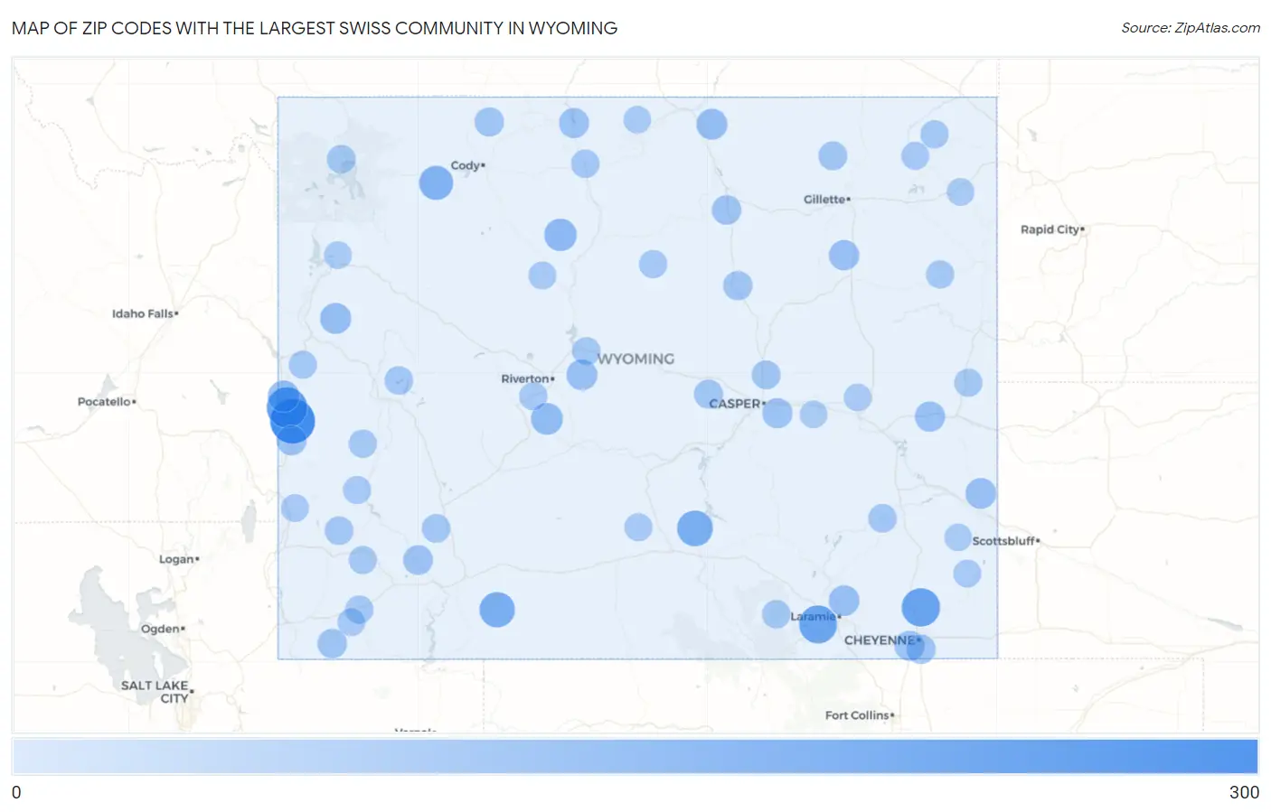 Zip Codes with the Largest Swiss Community in Wyoming Map