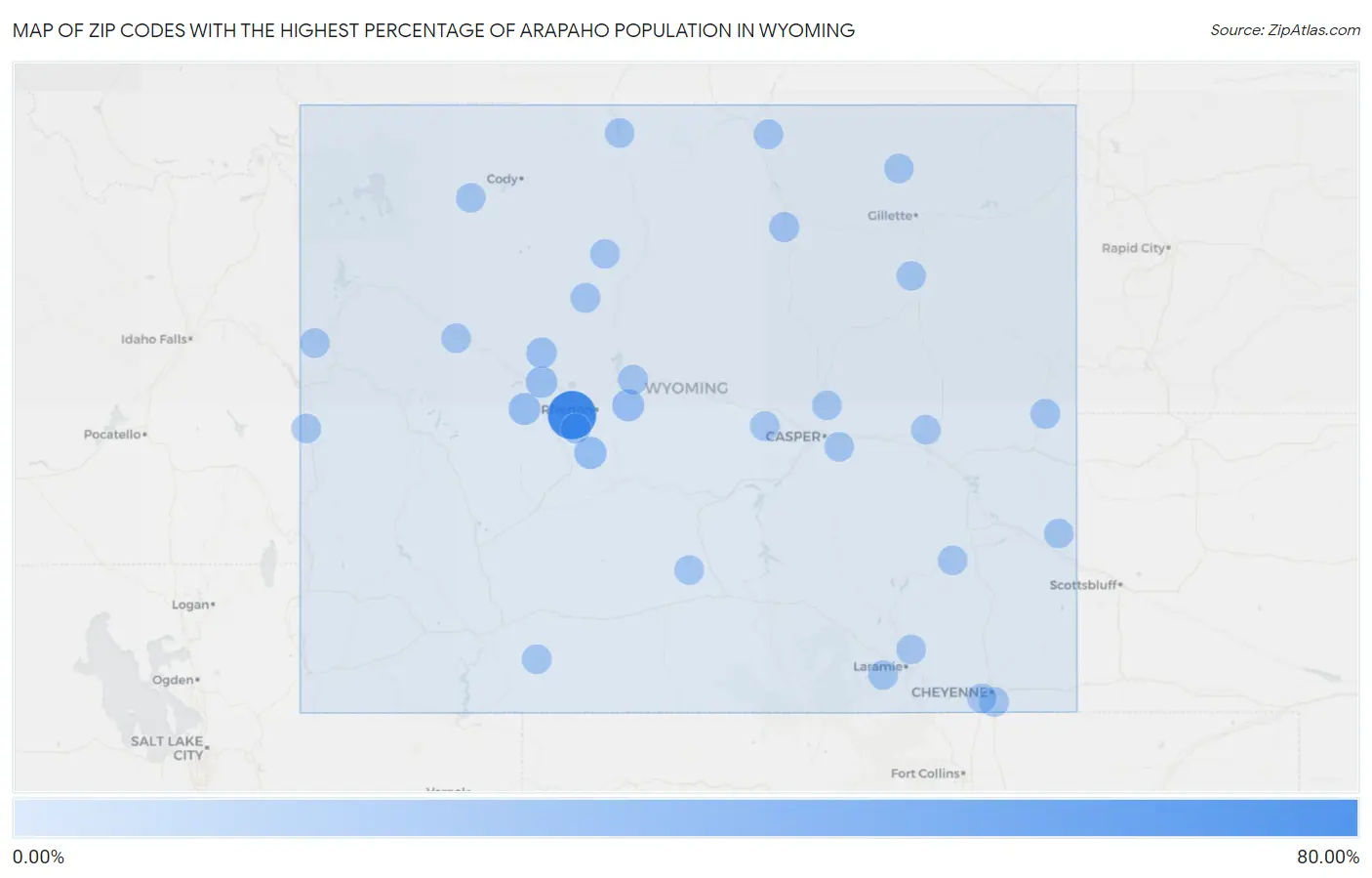Zip Codes with the Highest Percentage of Arapaho Population in Wyoming Map