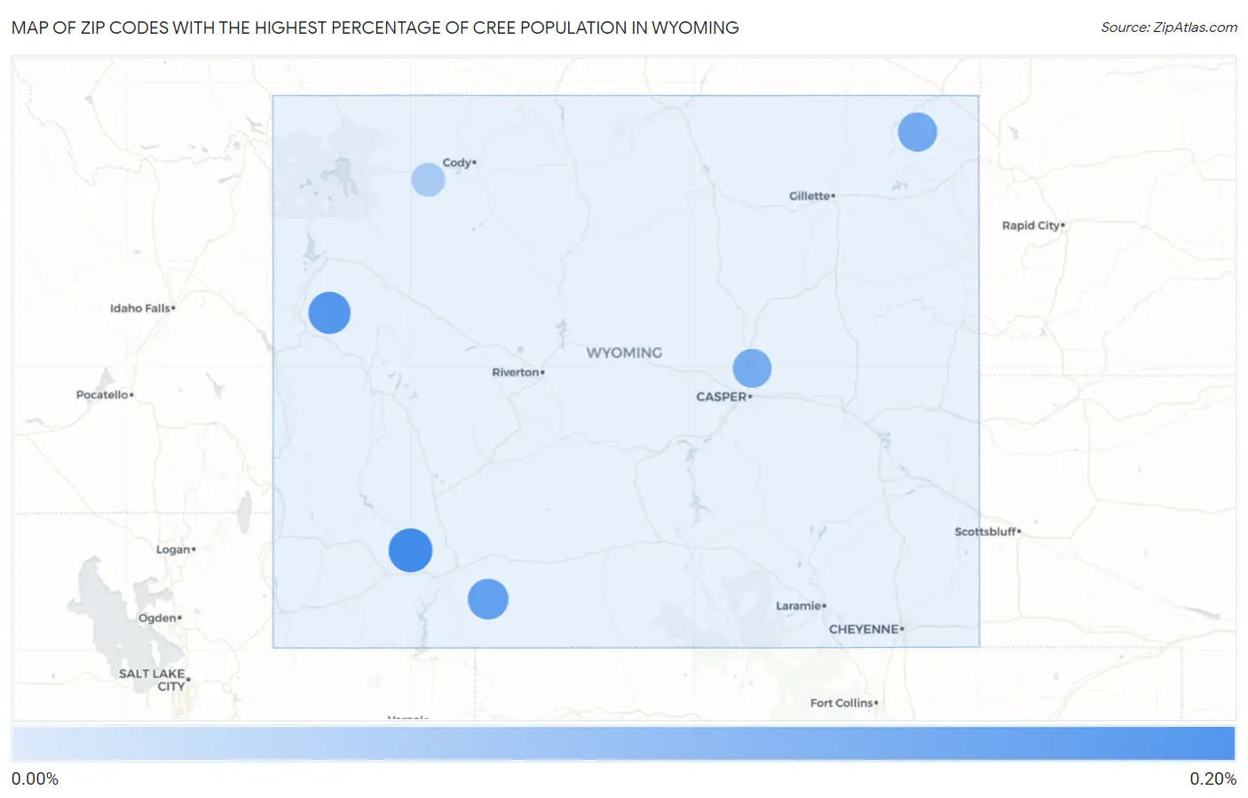 Zip Codes with the Highest Percentage of Cree Population in Wyoming Map