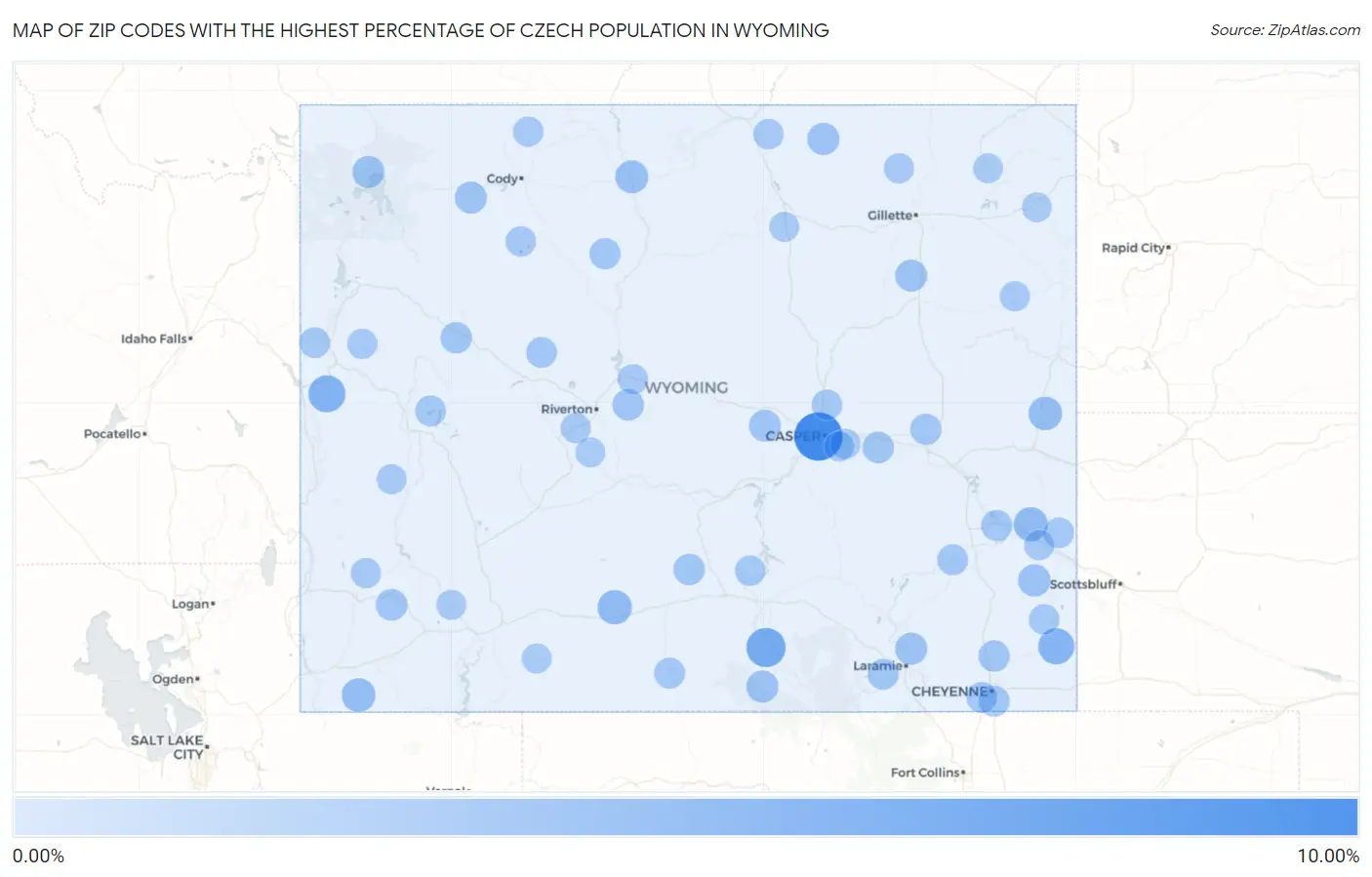 Zip Codes with the Highest Percentage of Czech Population in Wyoming Map