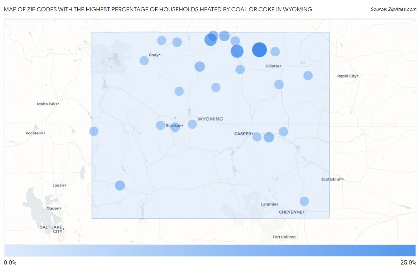 Zip Codes with the Highest Percentage of Households Heated by Coal or Coke in Wyoming Map