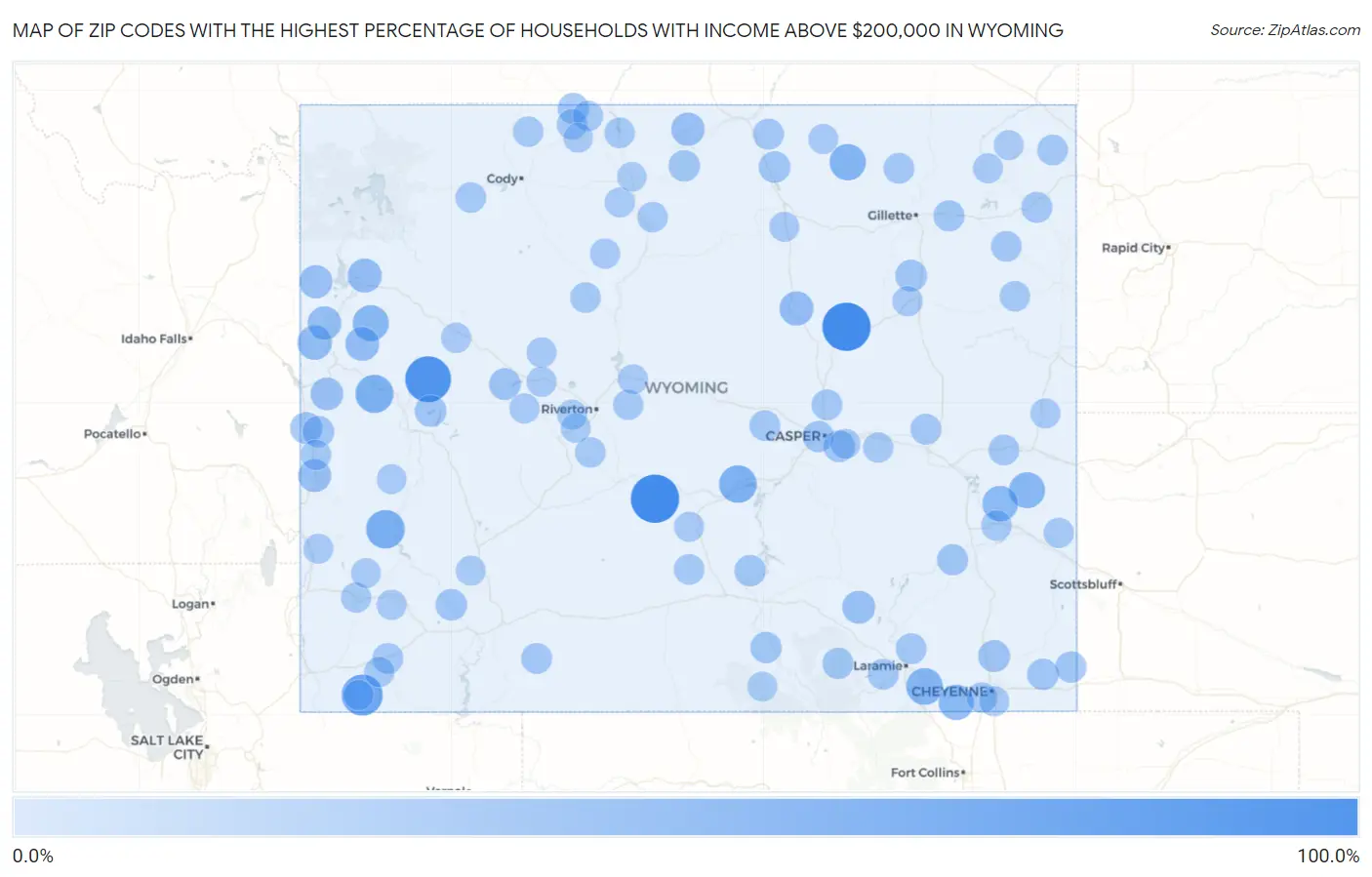 Zip Codes with the Highest Percentage of Households with Income Above $200,000 in Wyoming Map