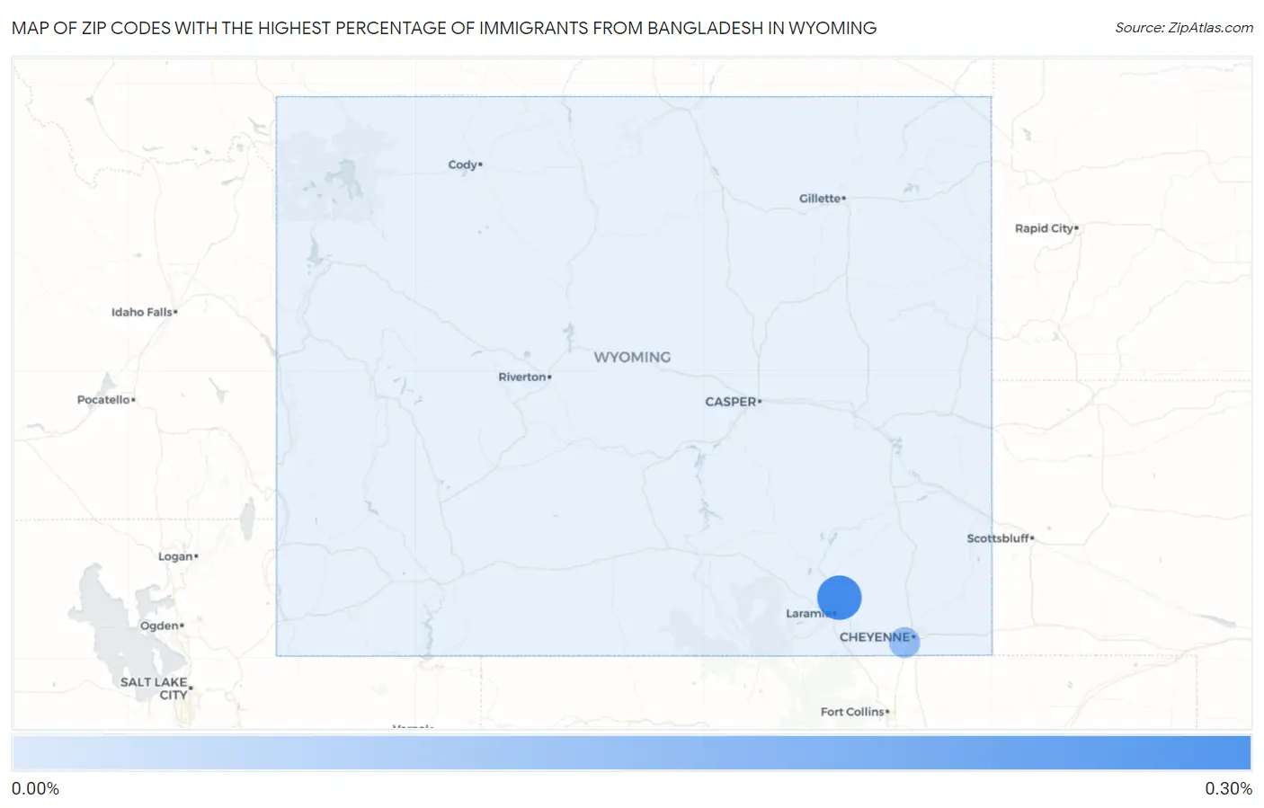 Zip Codes with the Highest Percentage of Immigrants from Bangladesh in Wyoming Map