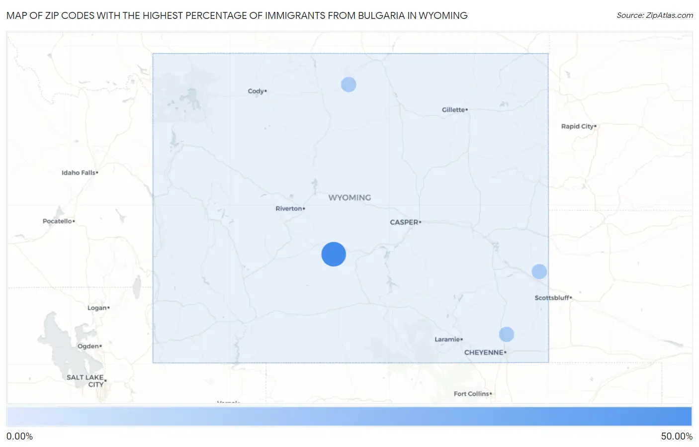 Zip Codes with the Highest Percentage of Immigrants from Bulgaria in Wyoming Map