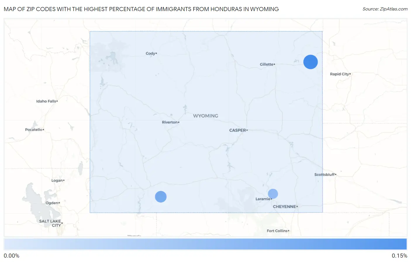 Zip Codes with the Highest Percentage of Immigrants from Honduras in Wyoming Map