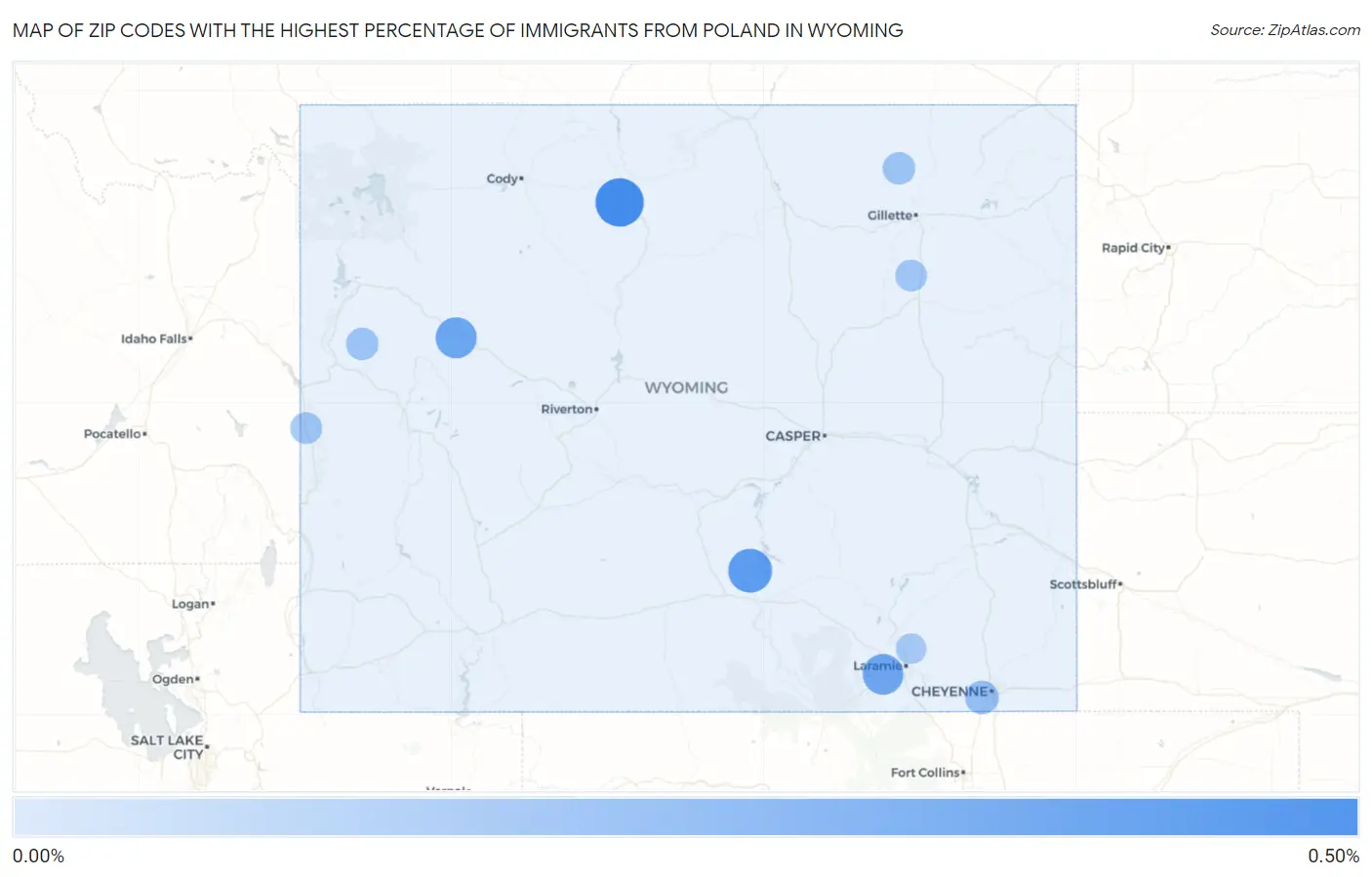 Zip Codes with the Highest Percentage of Immigrants from Poland in Wyoming Map