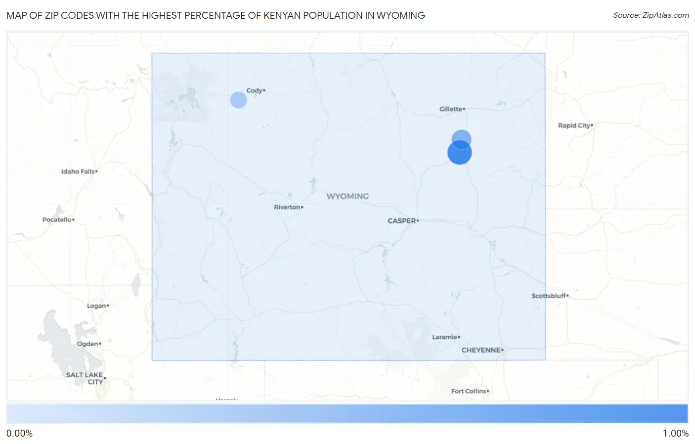 Zip Codes with the Highest Percentage of Kenyan Population in Wyoming Map