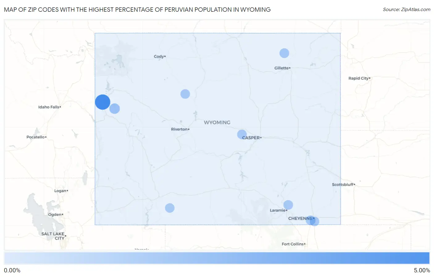 Zip Codes with the Highest Percentage of Peruvian Population in Wyoming Map