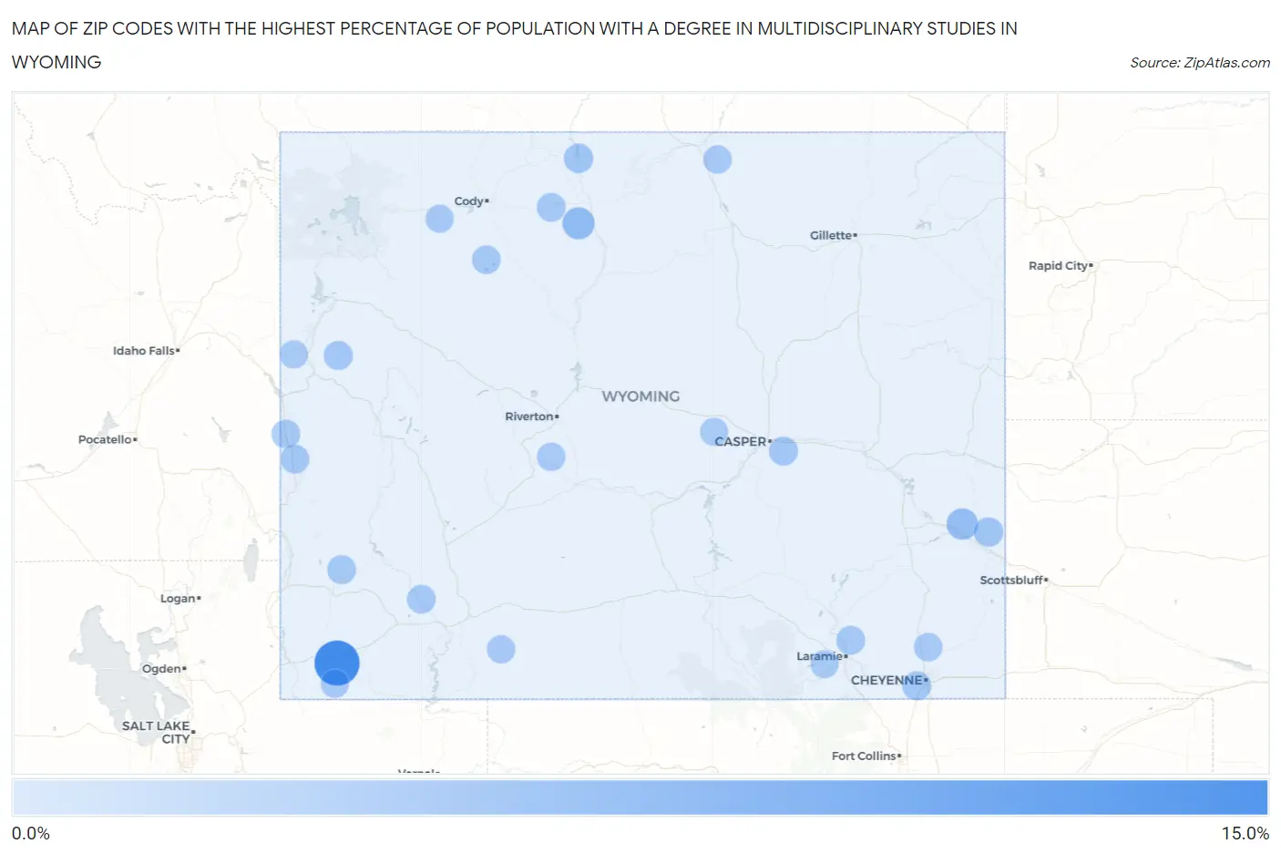 Zip Codes with the Highest Percentage of Population with a Degree in Multidisciplinary Studies in Wyoming Map