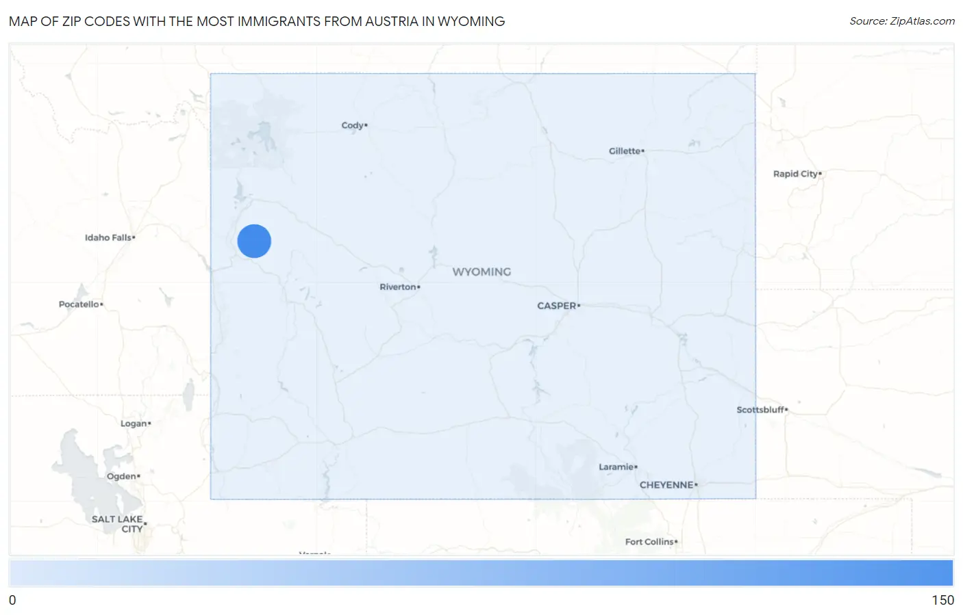 Zip Codes with the Most Immigrants from Austria in Wyoming Map