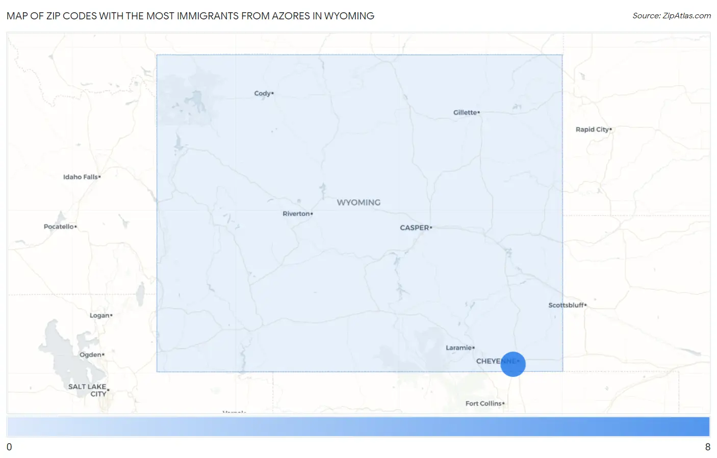 Zip Codes with the Most Immigrants from Azores in Wyoming Map