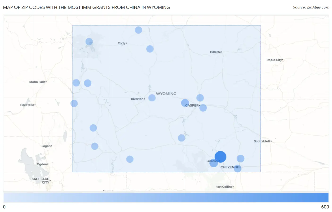 Zip Codes with the Most Immigrants from China in Wyoming Map
