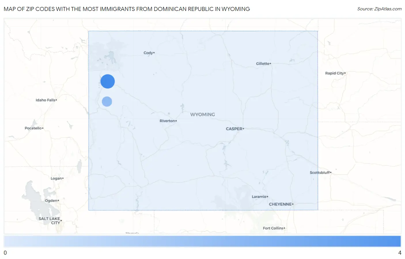 Zip Codes with the Most Immigrants from Dominican Republic in Wyoming Map