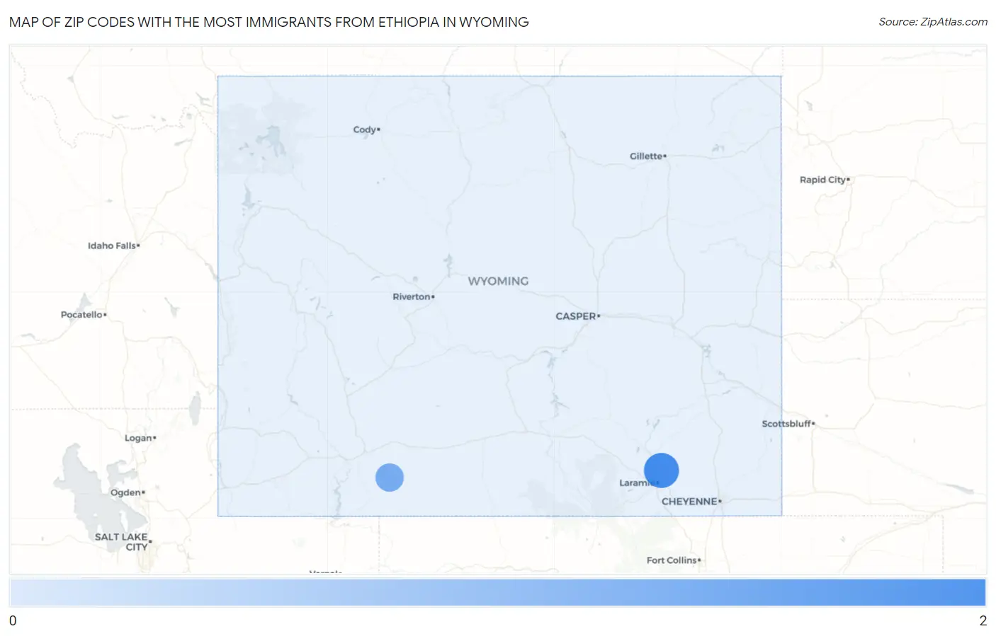 Zip Codes with the Most Immigrants from Ethiopia in Wyoming Map