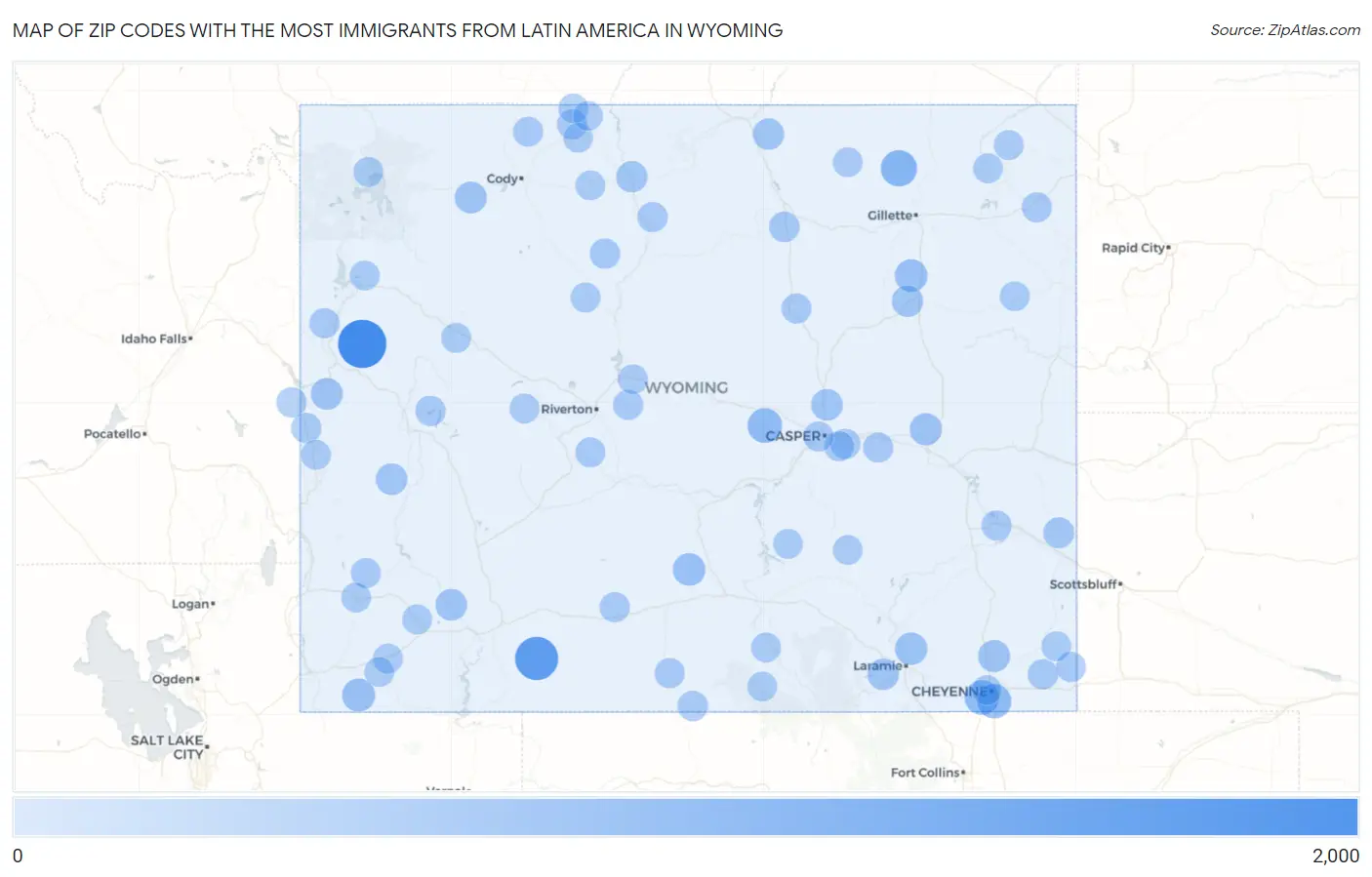 Zip Codes with the Most Immigrants from Latin America in Wyoming Map