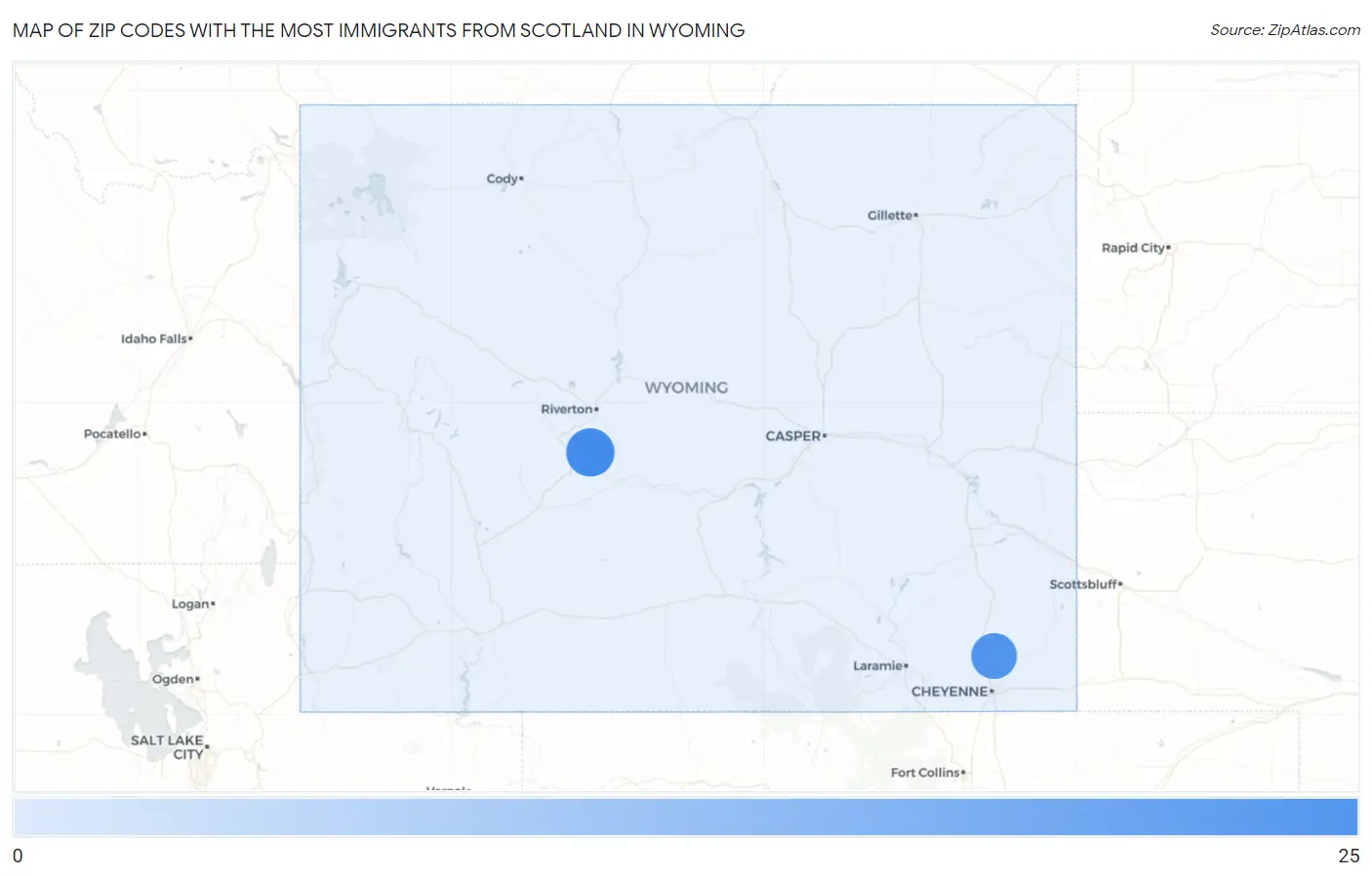 Zip Codes with the Most Immigrants from Scotland in Wyoming Map