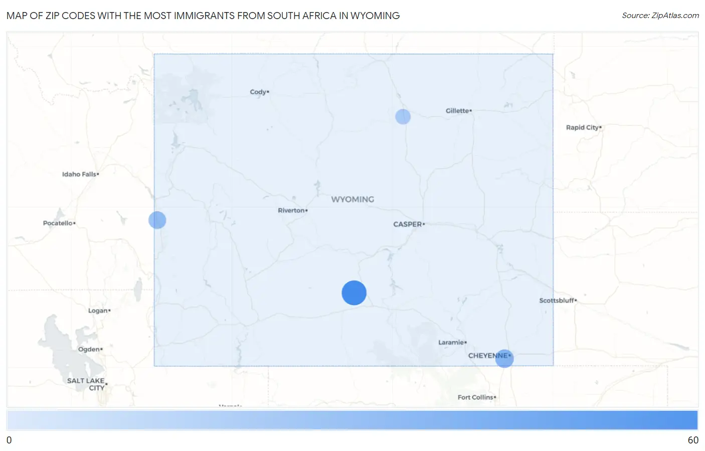 Zip Codes with the Most Immigrants from South Africa in Wyoming Map