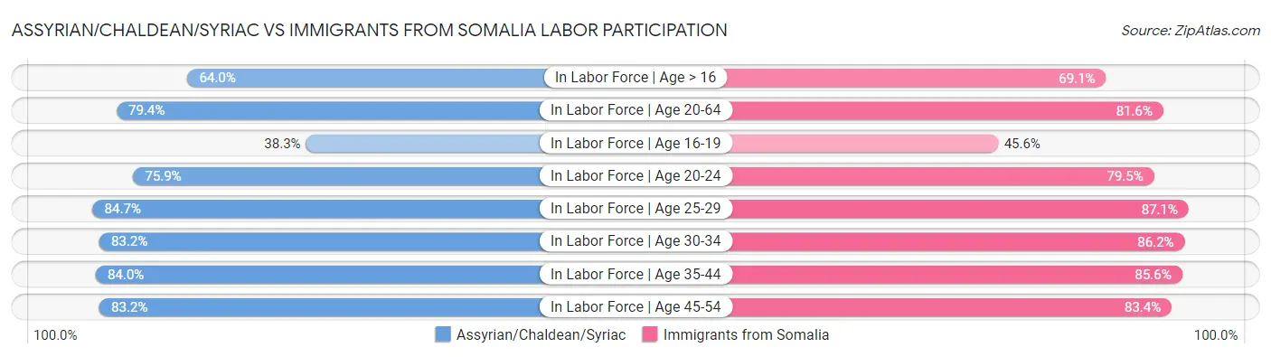 Assyrian/Chaldean/Syriac vs Immigrants from Somalia Labor Participation