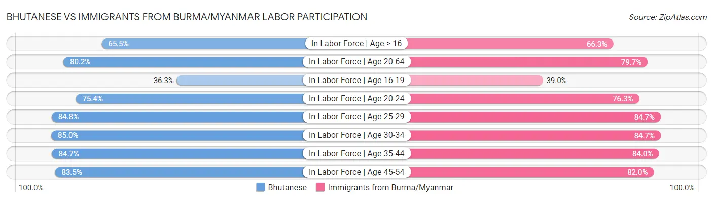 Bhutanese vs Immigrants from Burma/Myanmar Labor Participation