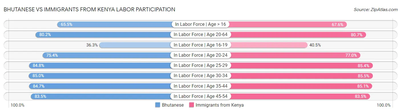 Bhutanese vs Immigrants from Kenya Labor Participation