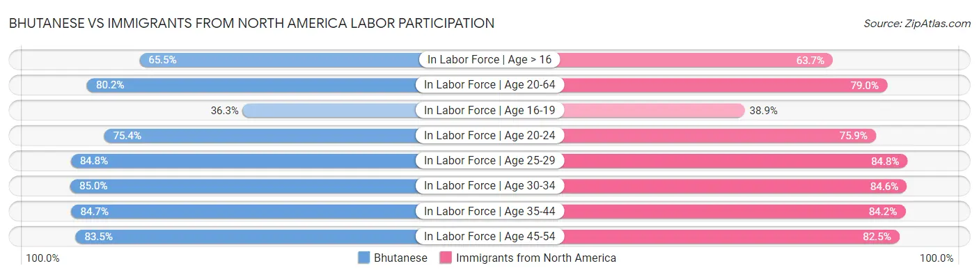 Bhutanese vs Immigrants from North America Labor Participation