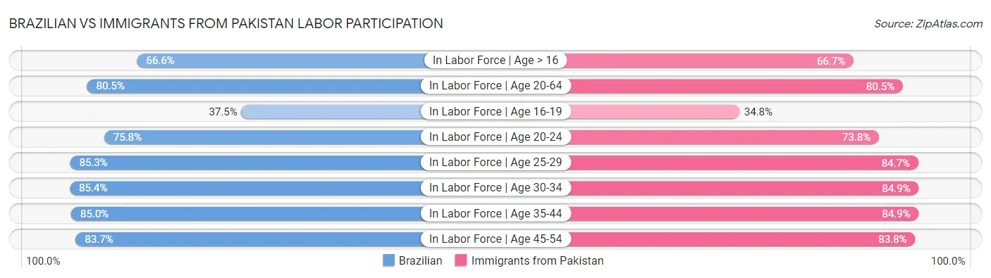 Brazilian vs Immigrants from Pakistan Labor Participation
