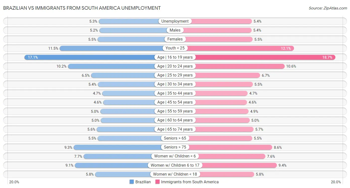 Brazilian vs Immigrants from South America Unemployment