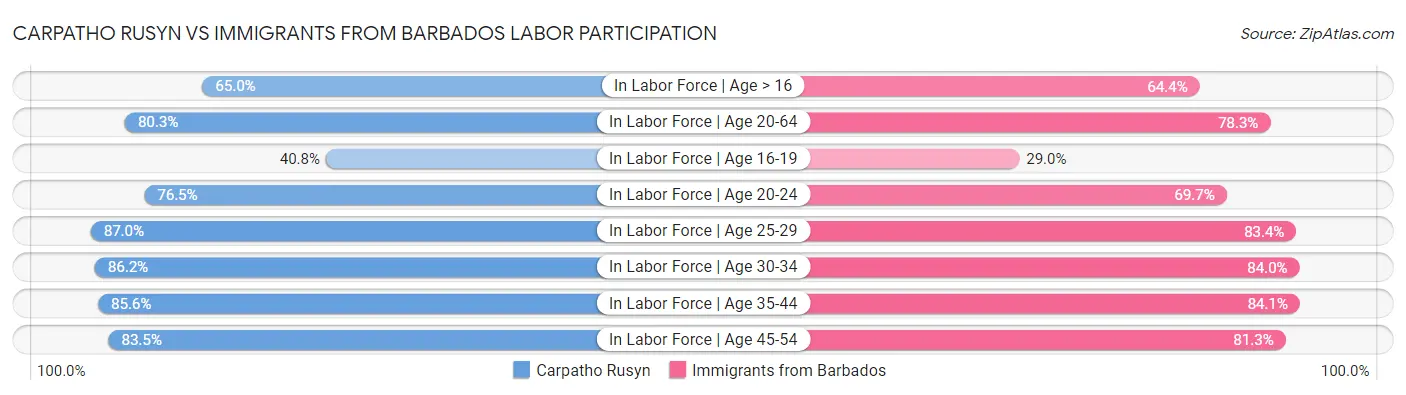 Carpatho Rusyn vs Immigrants from Barbados Labor Participation