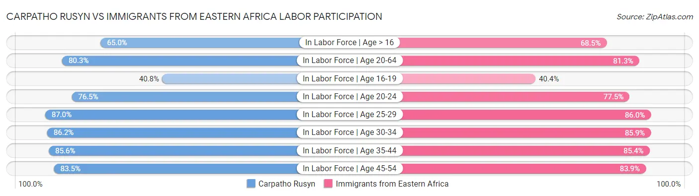 Carpatho Rusyn vs Immigrants from Eastern Africa Labor Participation