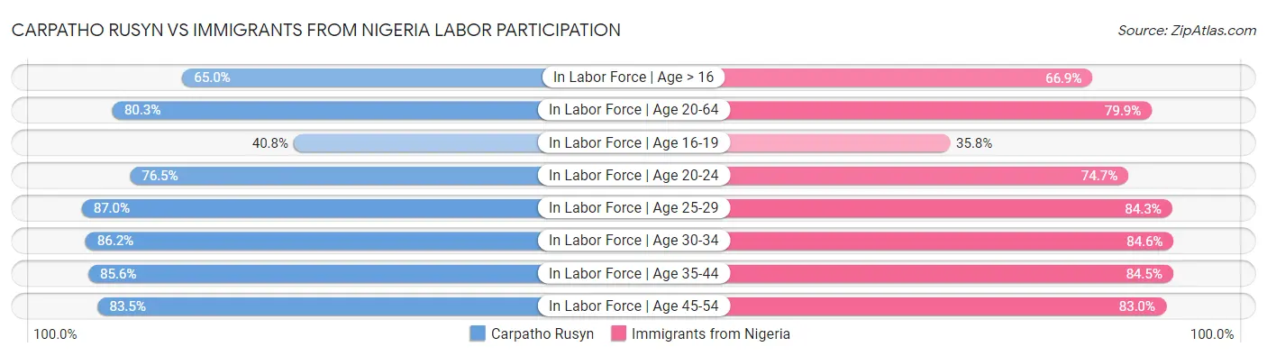 Carpatho Rusyn vs Immigrants from Nigeria Labor Participation