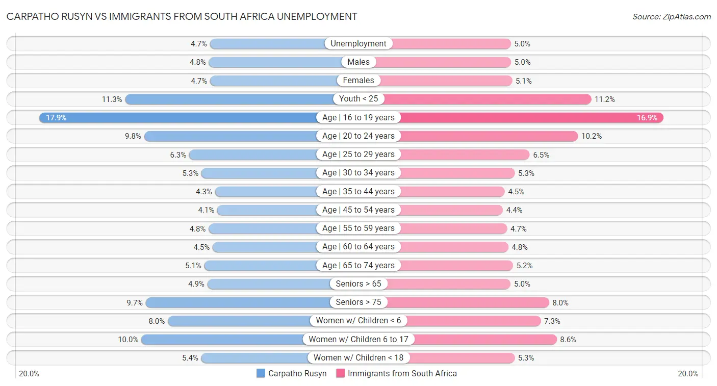 Carpatho Rusyn vs Immigrants from South Africa Unemployment