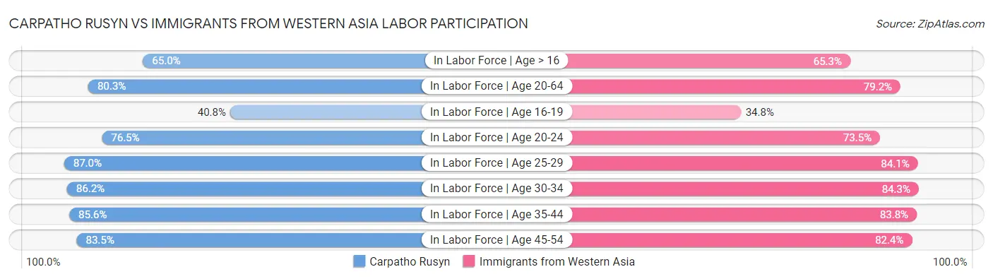 Carpatho Rusyn vs Immigrants from Western Asia Labor Participation