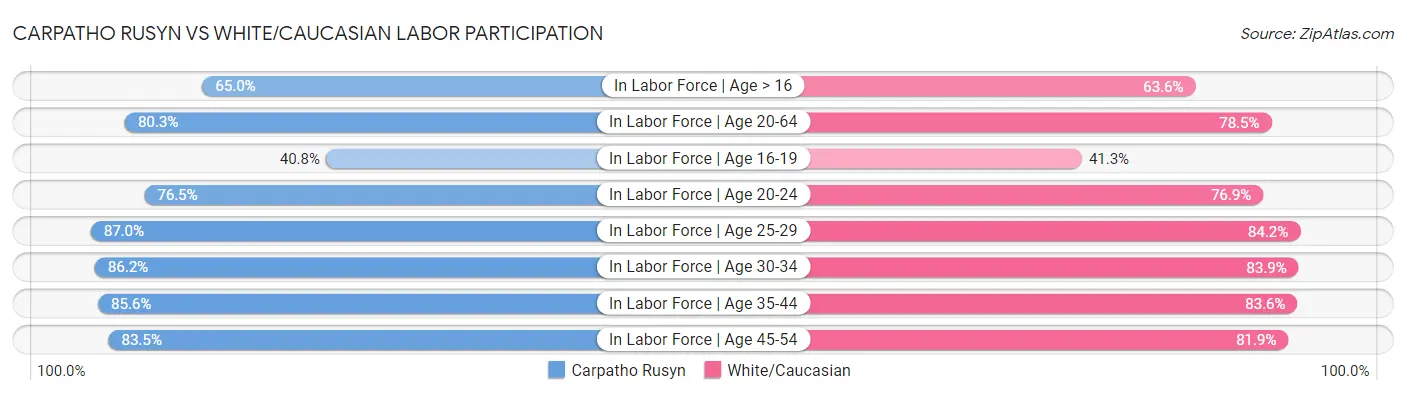Carpatho Rusyn vs White/Caucasian Labor Participation