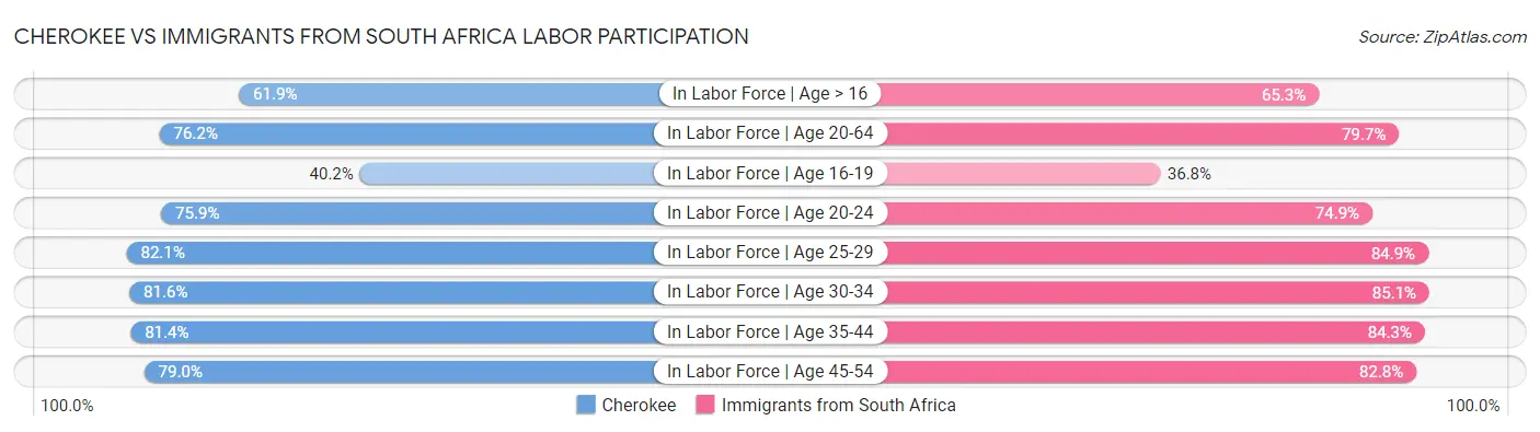 Cherokee vs Immigrants from South Africa Labor Participation