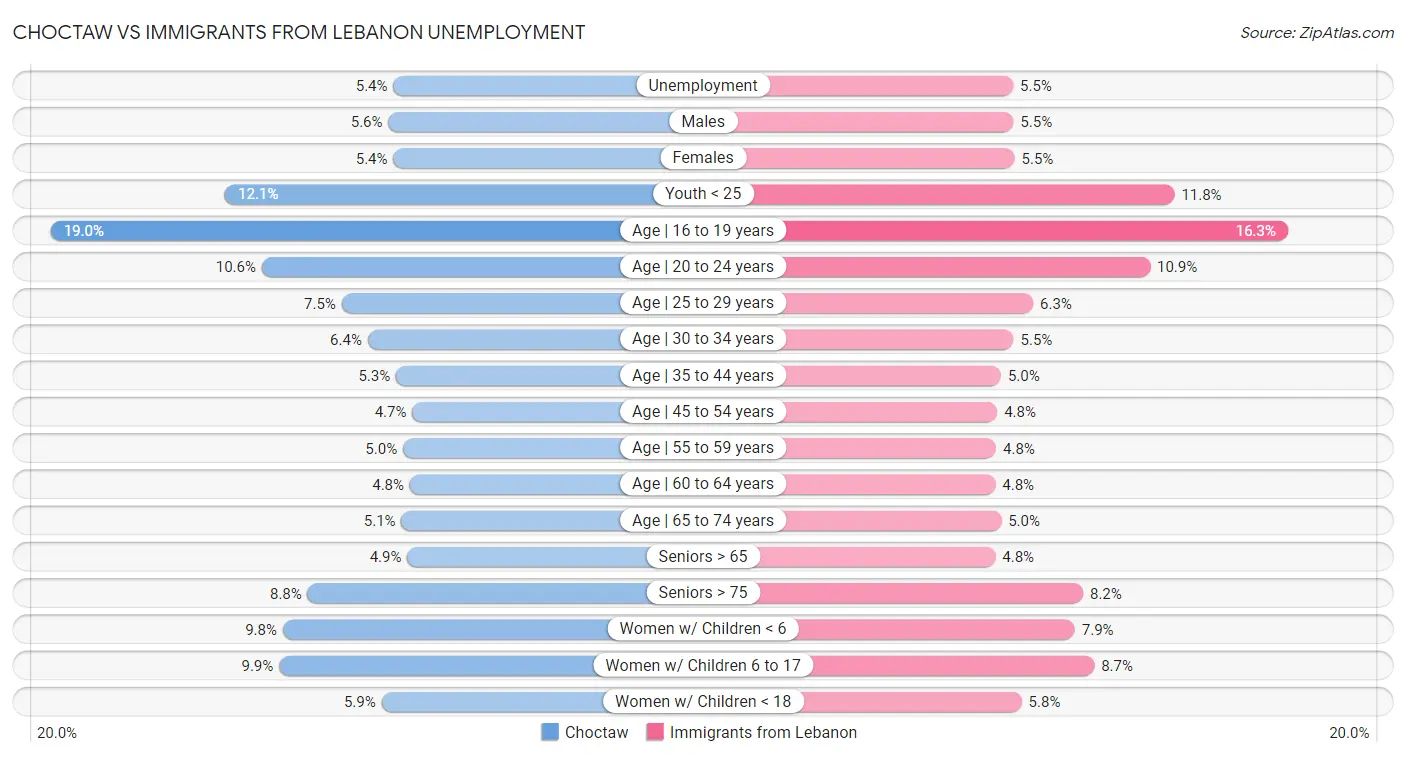 Choctaw vs Immigrants from Lebanon Unemployment