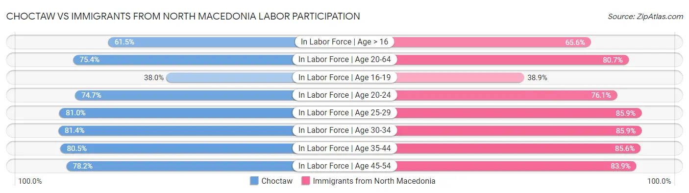 Choctaw vs Immigrants from North Macedonia Labor Participation