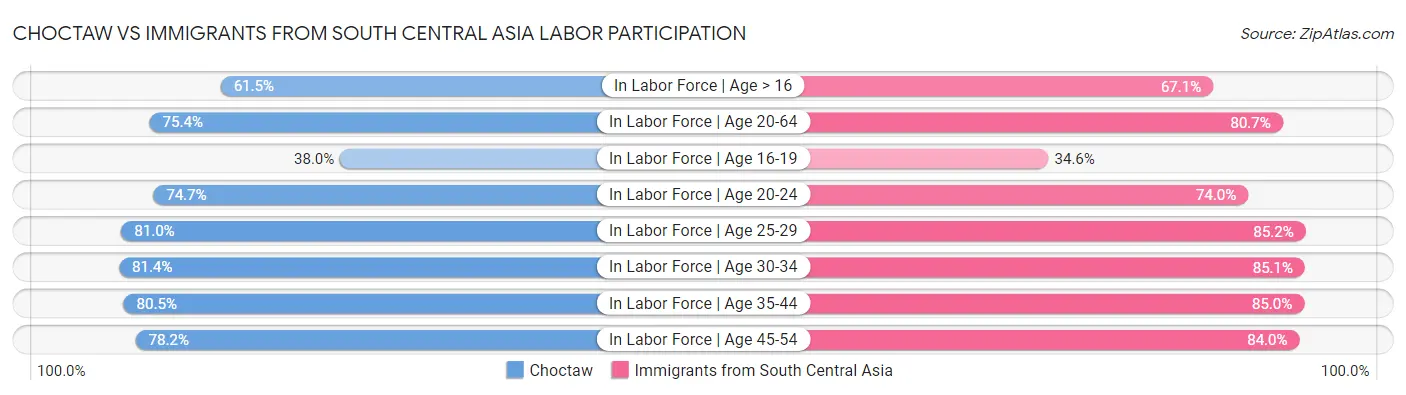 Choctaw vs Immigrants from South Central Asia Labor Participation