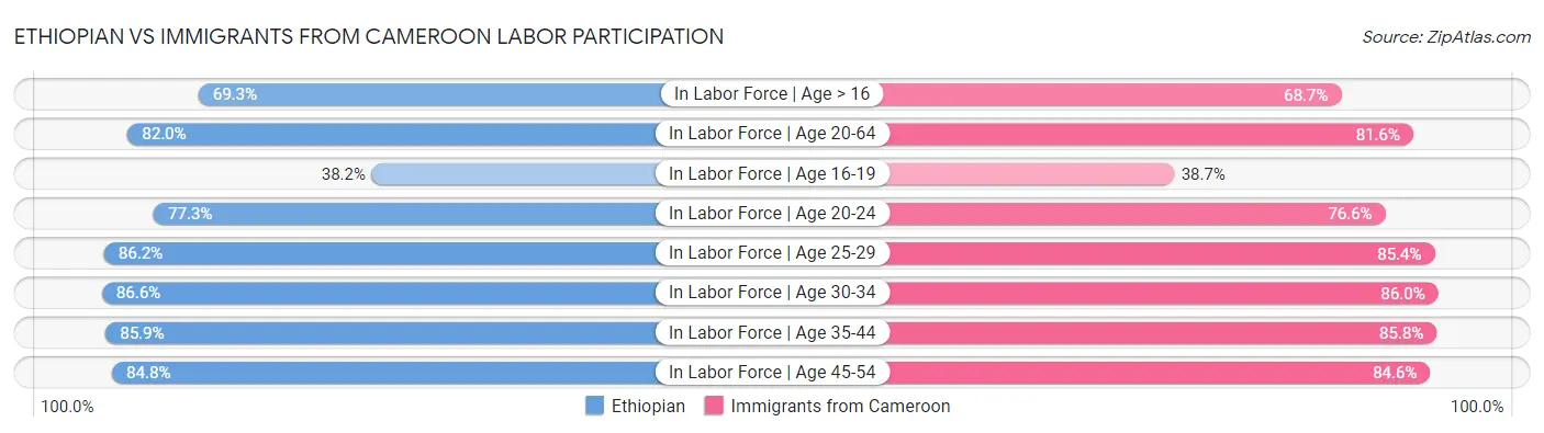 Ethiopian vs Immigrants from Cameroon Labor Participation