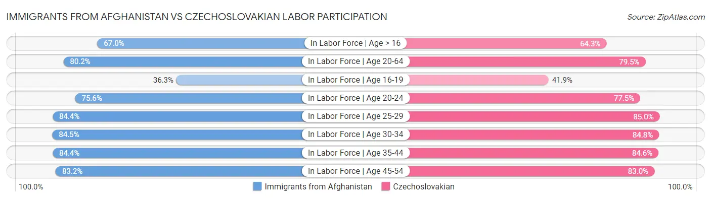 Immigrants from Afghanistan vs Czechoslovakian Labor Participation
