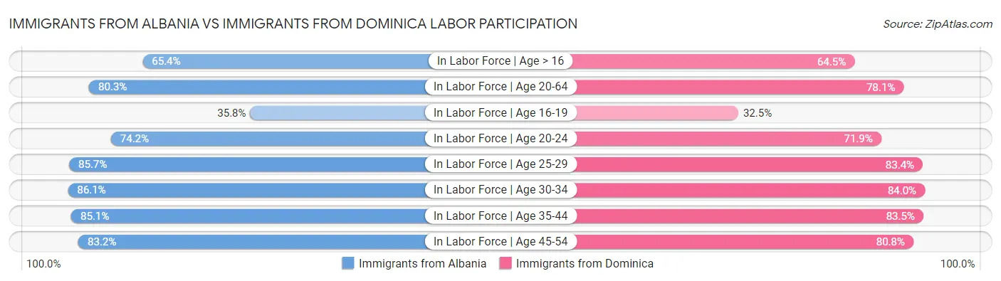 Immigrants from Albania vs Immigrants from Dominica Labor Participation