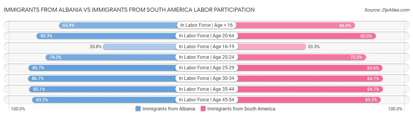 Immigrants from Albania vs Immigrants from South America Labor Participation