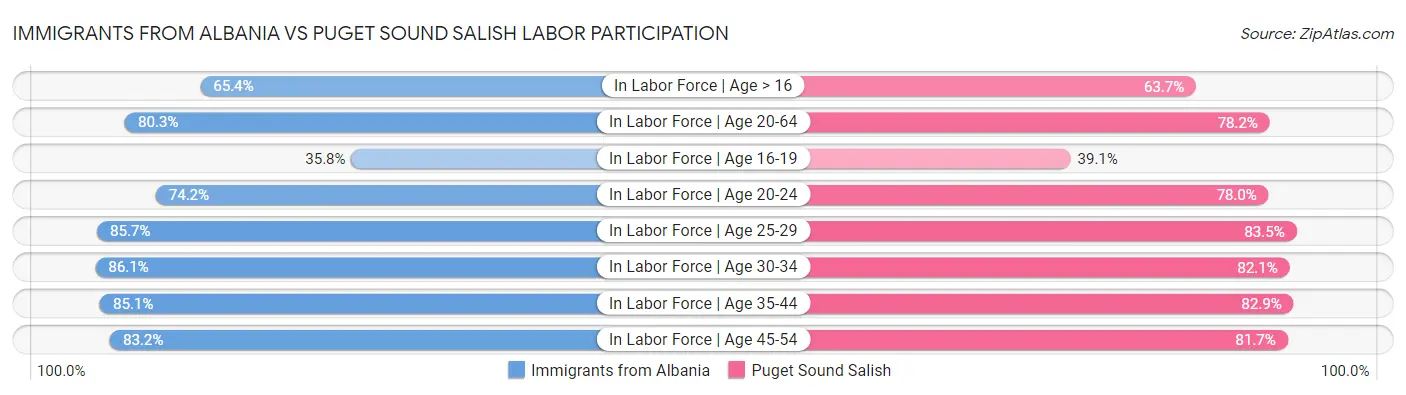Immigrants from Albania vs Puget Sound Salish Labor Participation